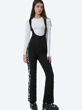 NWT GSOU SNOW Ski Bib Black and Leopard Slim Fit Size M Articulated Knee